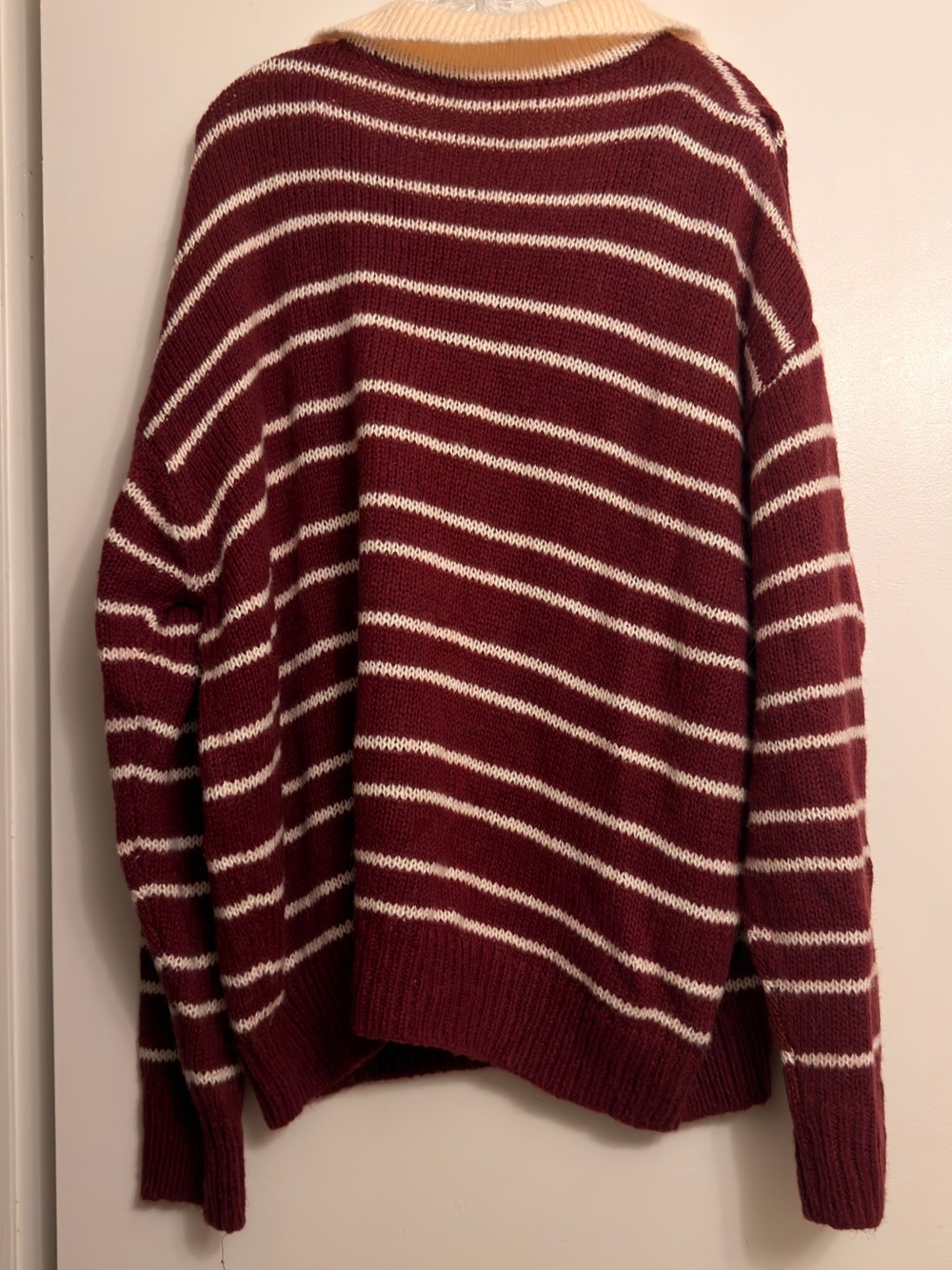 Lioness Burgundy & Cream Striped V-Neck Sweater - Picture 3 of 3